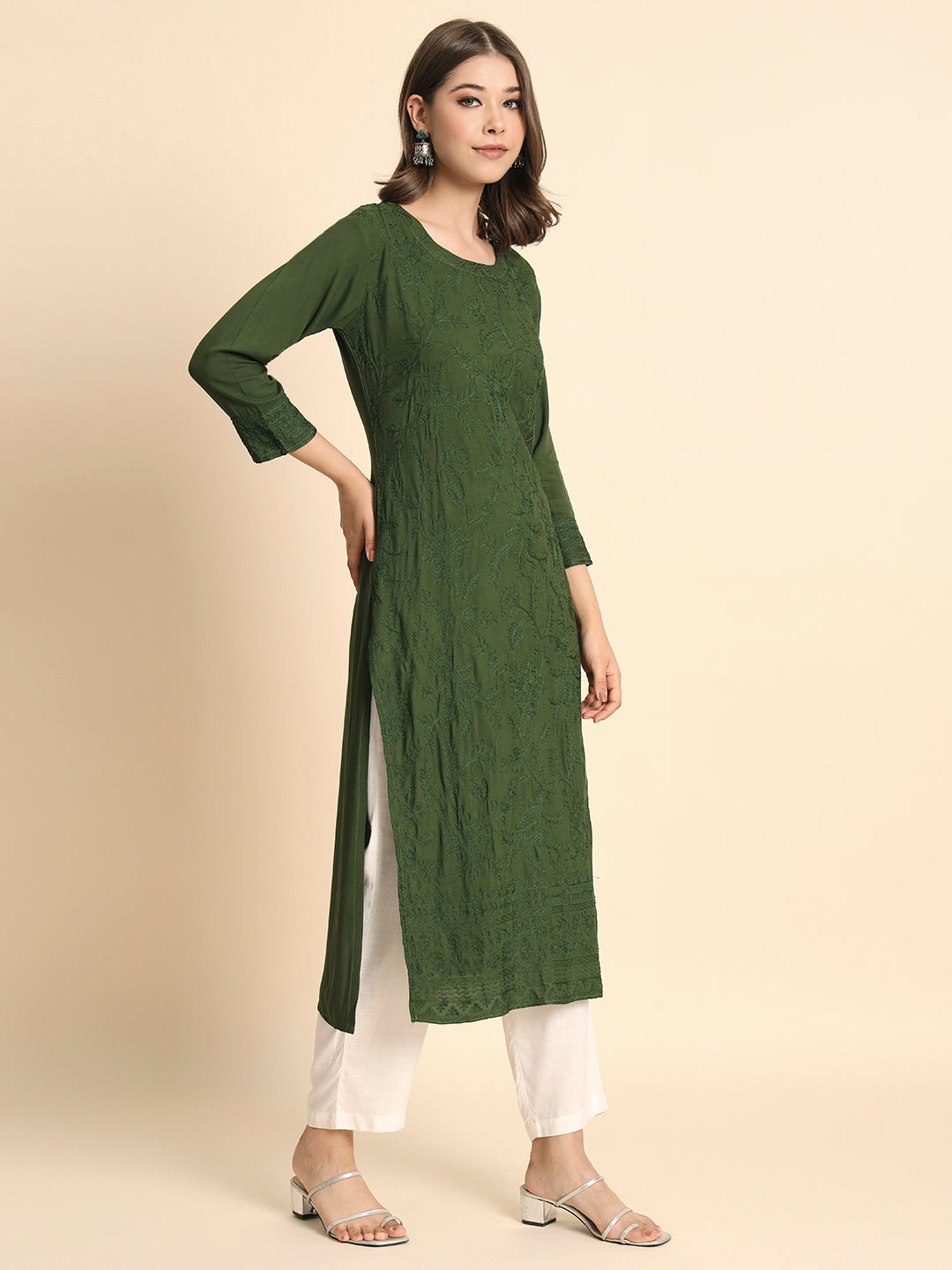 Elegant Rayon Kurti | Lucknowi Chikankari Embroidery for Casual Wear
