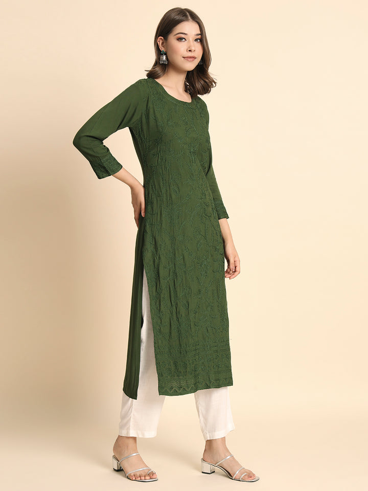 Elegant Rayon Kurti | Lucknowi Chikankari Embroidery for Casual Wear