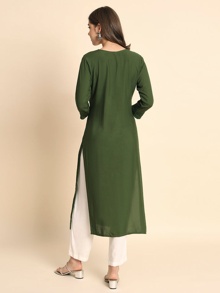 Elegant Rayon Kurti | Lucknowi Chikankari Embroidery for Casual Wear
