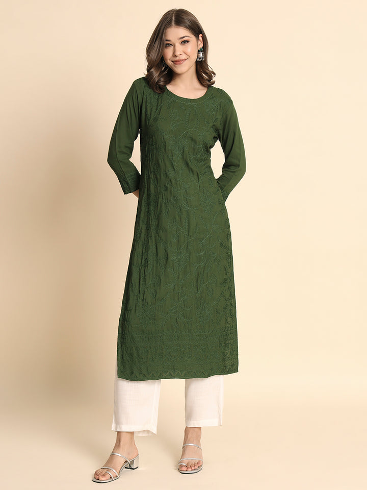 Elegant Rayon Kurti | Lucknowi Chikankari Embroidery for Casual Wear