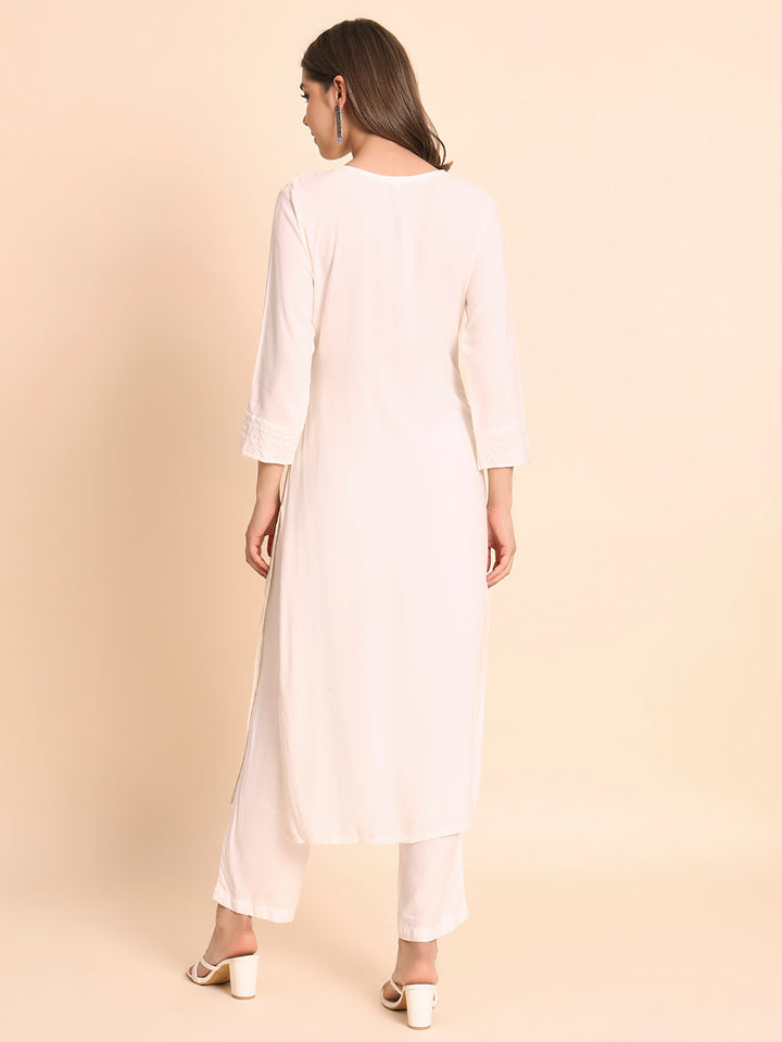 Elegant Rayon Kurti | Lucknowi Chikankari Embroidery for Casual Wear