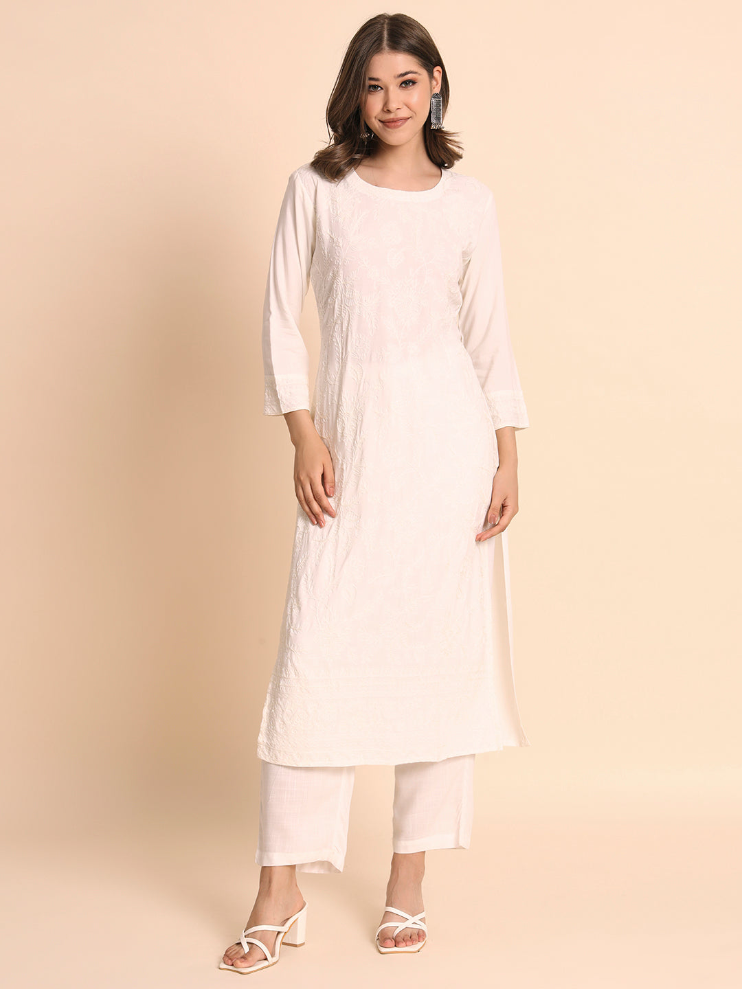Elegant Rayon Kurti | Lucknowi Chikankari Embroidery for Casual Wear