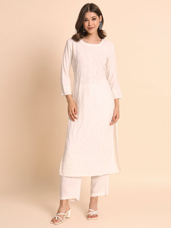 Elegant Rayon Kurti | Lucknowi Chikankari Embroidery for Casual Wear