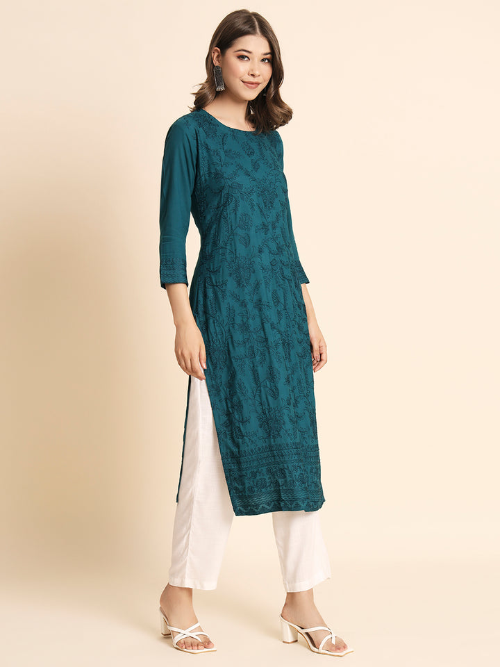 Elegant Rayon Kurti | Lucknowi Chikankari Embroidery for Casual Wear