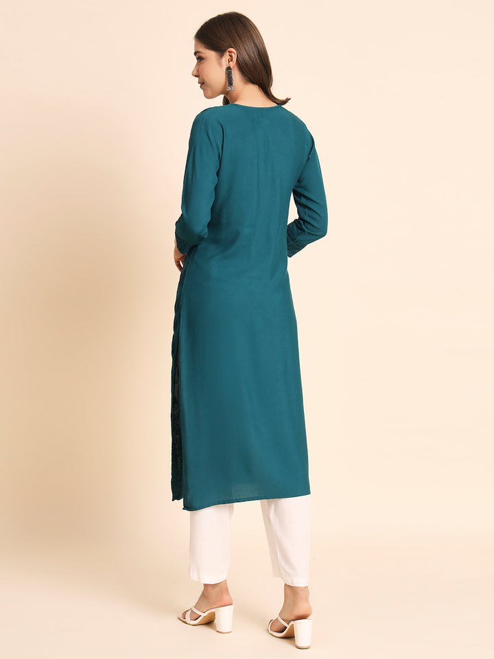 Elegant Rayon Kurti | Lucknowi Chikankari Embroidery for Casual Wear