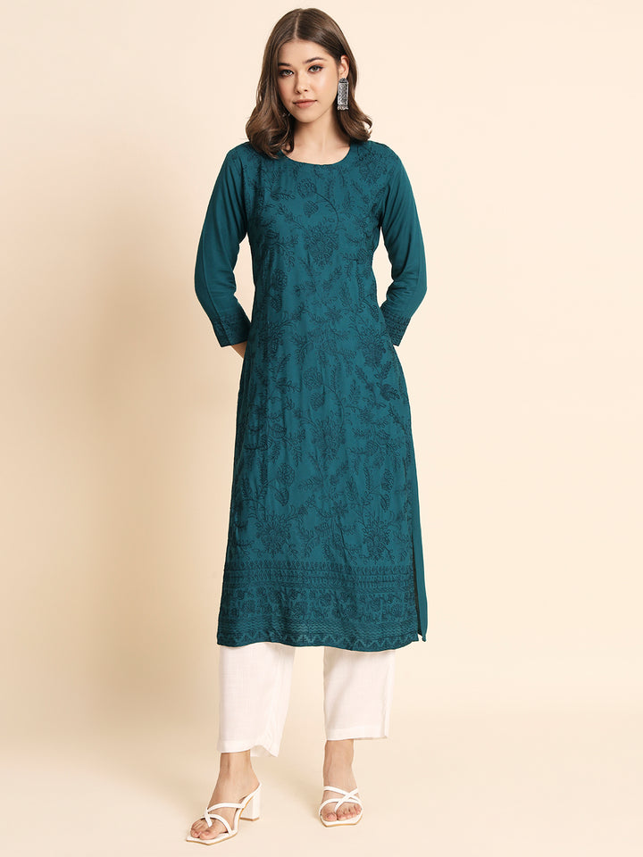 Elegant Rayon Kurti | Lucknowi Chikankari Embroidery for Casual Wear