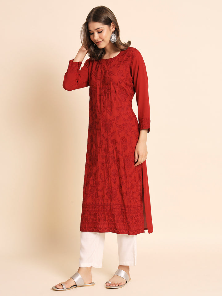 Elegant Rayon Kurti | Lucknowi Chikankari Embroidery for Casual Wear