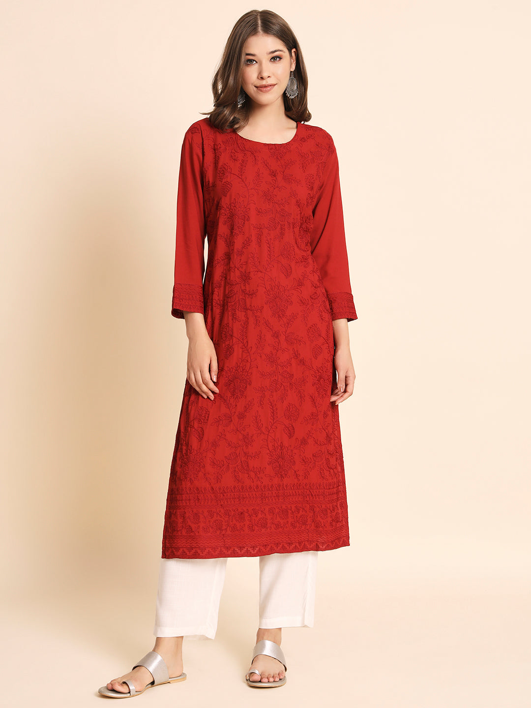 Elegant Rayon Kurti | Lucknowi Chikankari Embroidery for Casual Wear