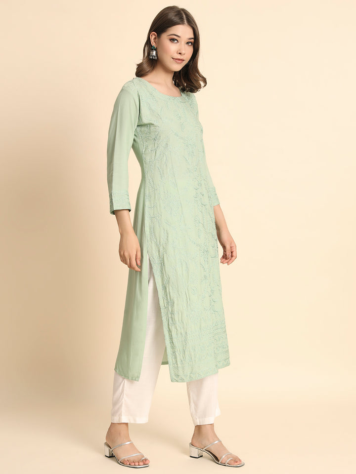 Elegant Rayon Kurti | Lucknowi Chikankari Embroidery for Casual Wear