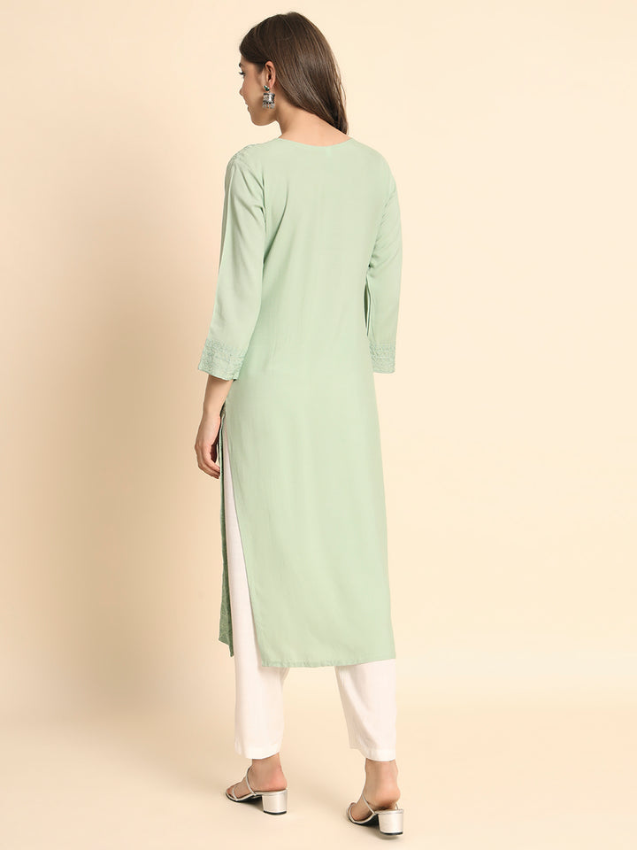 Elegant Rayon Kurti | Lucknowi Chikankari Embroidery for Casual Wear
