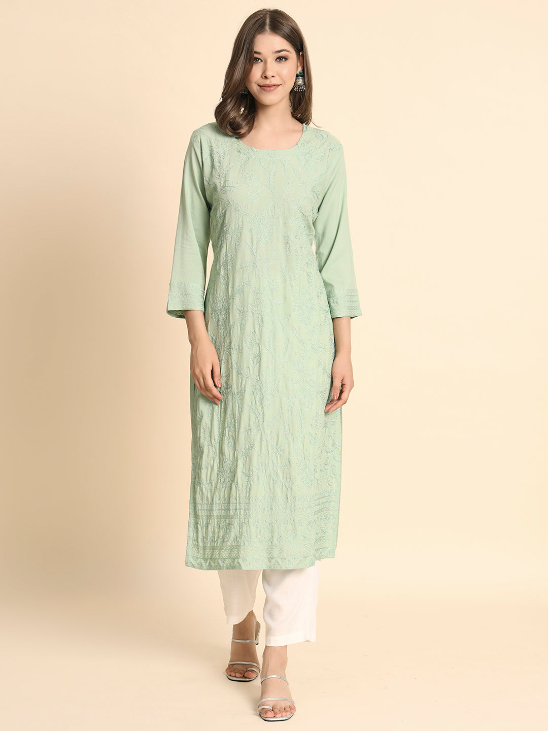 Elegant Rayon Kurti | Lucknowi Chikankari Embroidery for Casual Wear