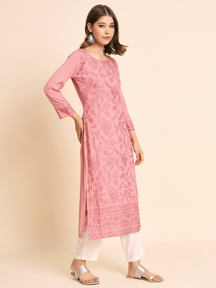 Elegant Rayon Kurti | Lucknowi Chikankari Embroidery for Casual Wear