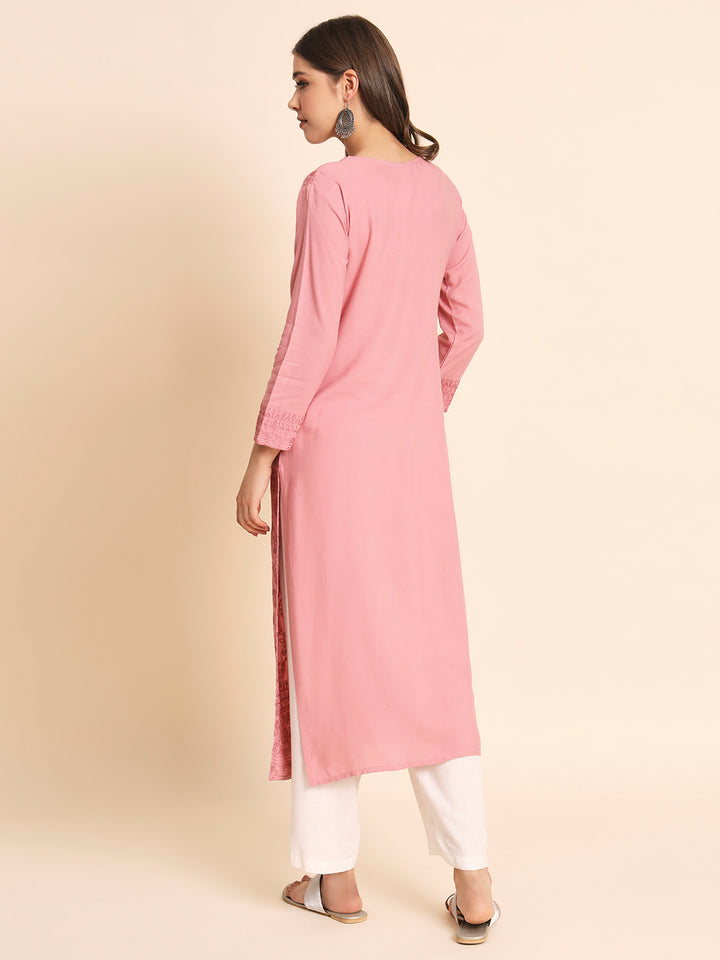 Elegant Rayon Kurti | Lucknowi Chikankari Embroidery for Casual Wear