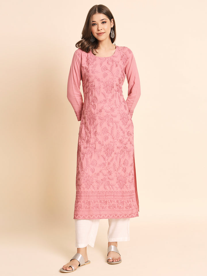 Elegant Rayon Kurti | Lucknowi Chikankari Embroidery for Casual Wear
