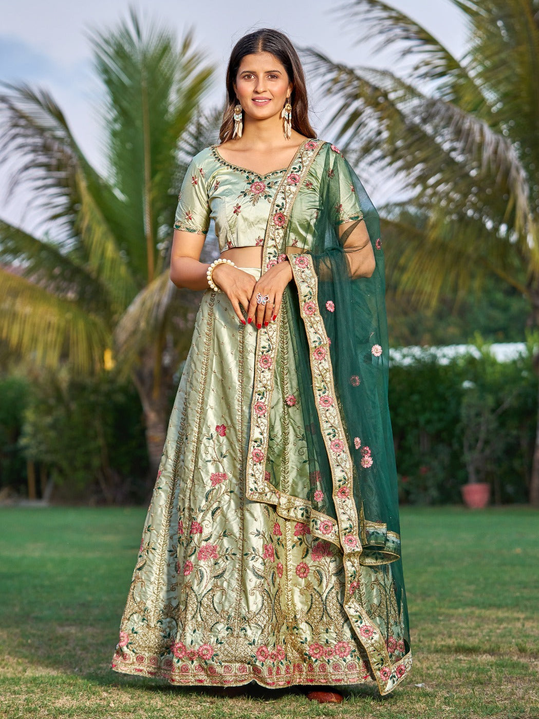 Embroidered Satin Lehenga for Weddings | Traditional Bridal Attire