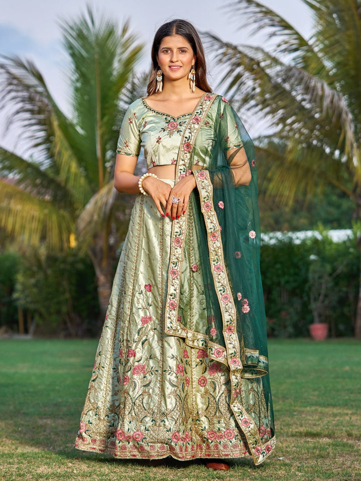 Embroidered Satin Lehenga for Weddings | Traditional Bridal Attire