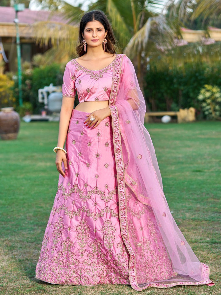 Embroidered Satin Lehenga for Weddings | Traditional Bridal Attire