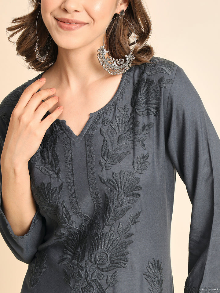 Designer Rayon Kurti | Lucknowi Chikankari Hand Embroidery