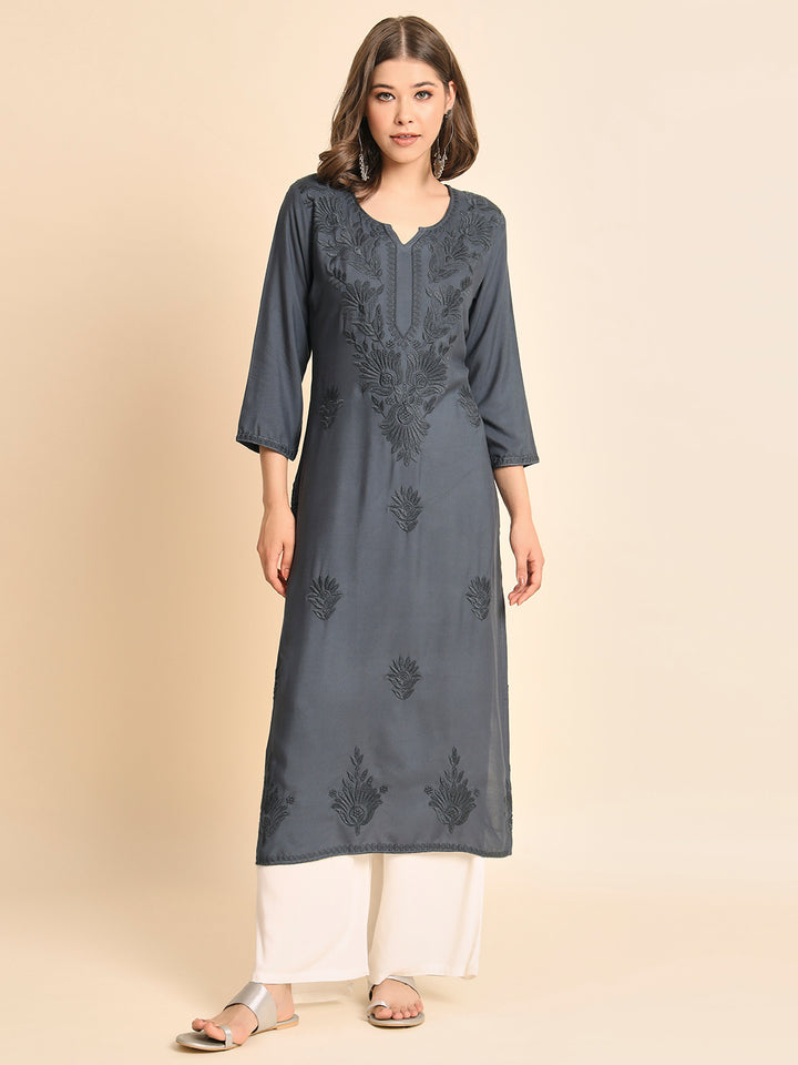 Designer Rayon Kurti | Lucknowi Chikankari Hand Embroidery