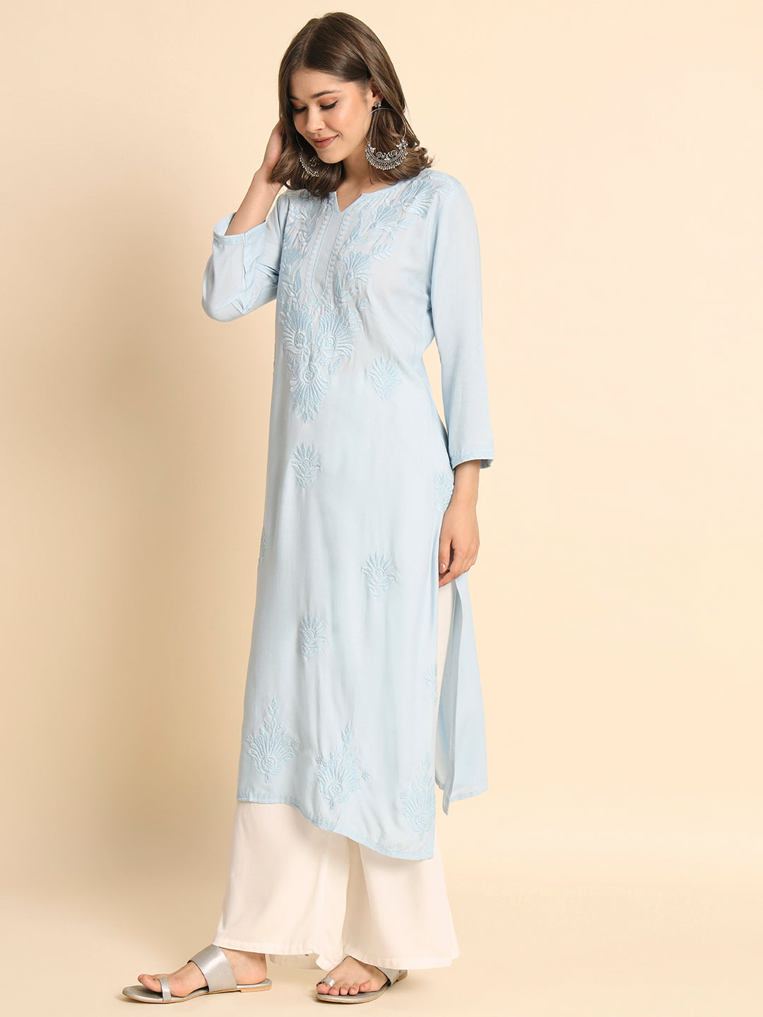 Designer Rayon Kurti | Lucknowi Chikankari Hand Embroidery