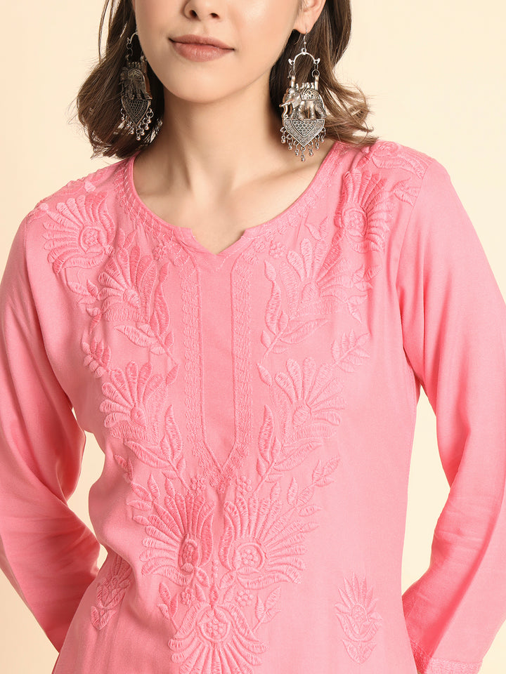 Designer Rayon Kurti | Lucknowi Chikankari Hand Embroidery