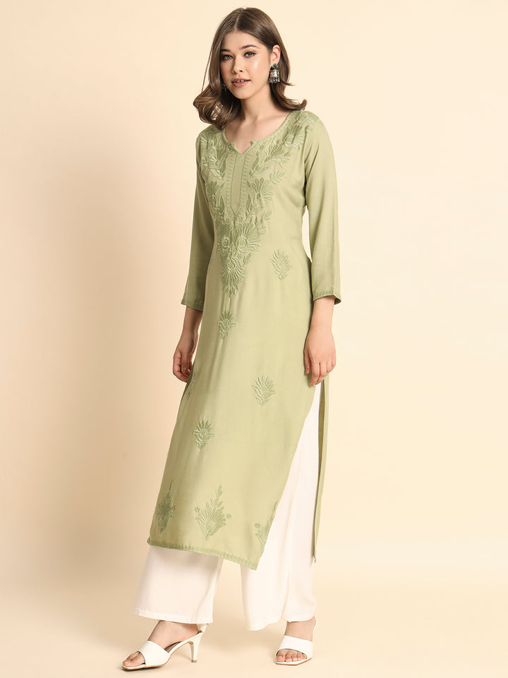 Designer Rayon Kurti | Lucknowi Chikankari Hand Embroidery