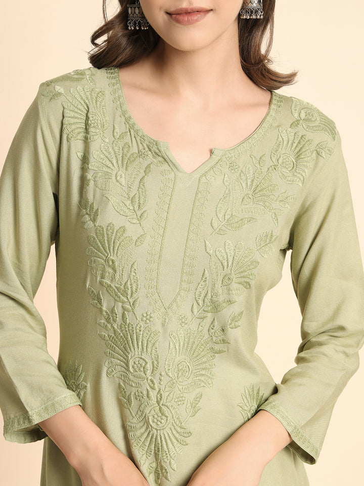 Designer Rayon Kurti | Lucknowi Chikankari Hand Embroidery