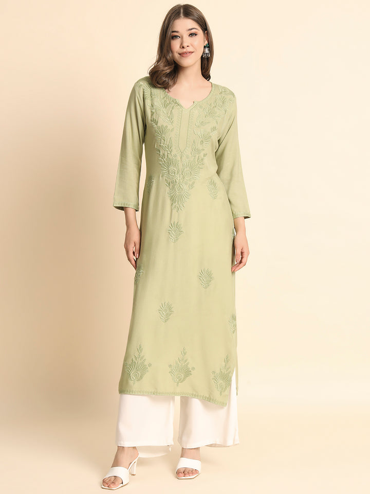 Designer Rayon Kurti | Lucknowi Chikankari Hand Embroidery