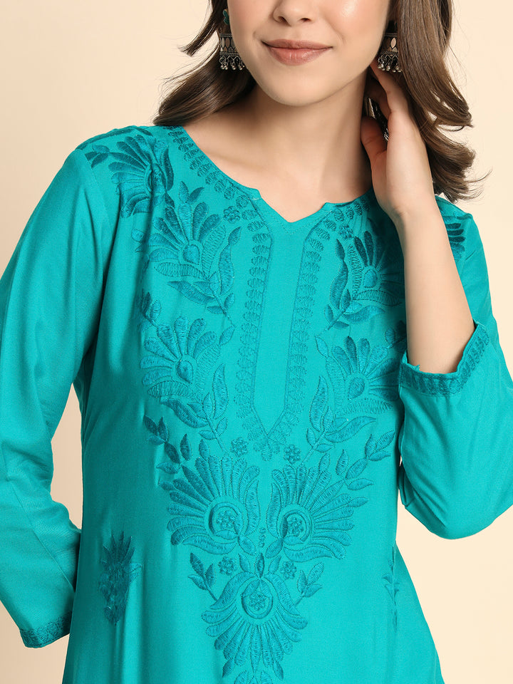 Designer Rayon Kurti | Lucknowi Chikankari Hand Embroidery