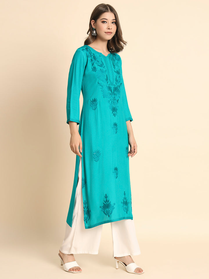 Designer Rayon Kurti | Lucknowi Chikankari Hand Embroidery