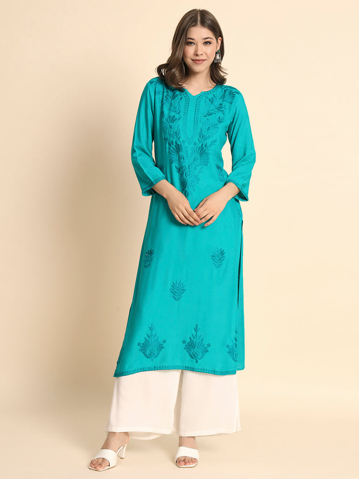Designer Rayon Kurti | Lucknowi Chikankari Hand Embroidery