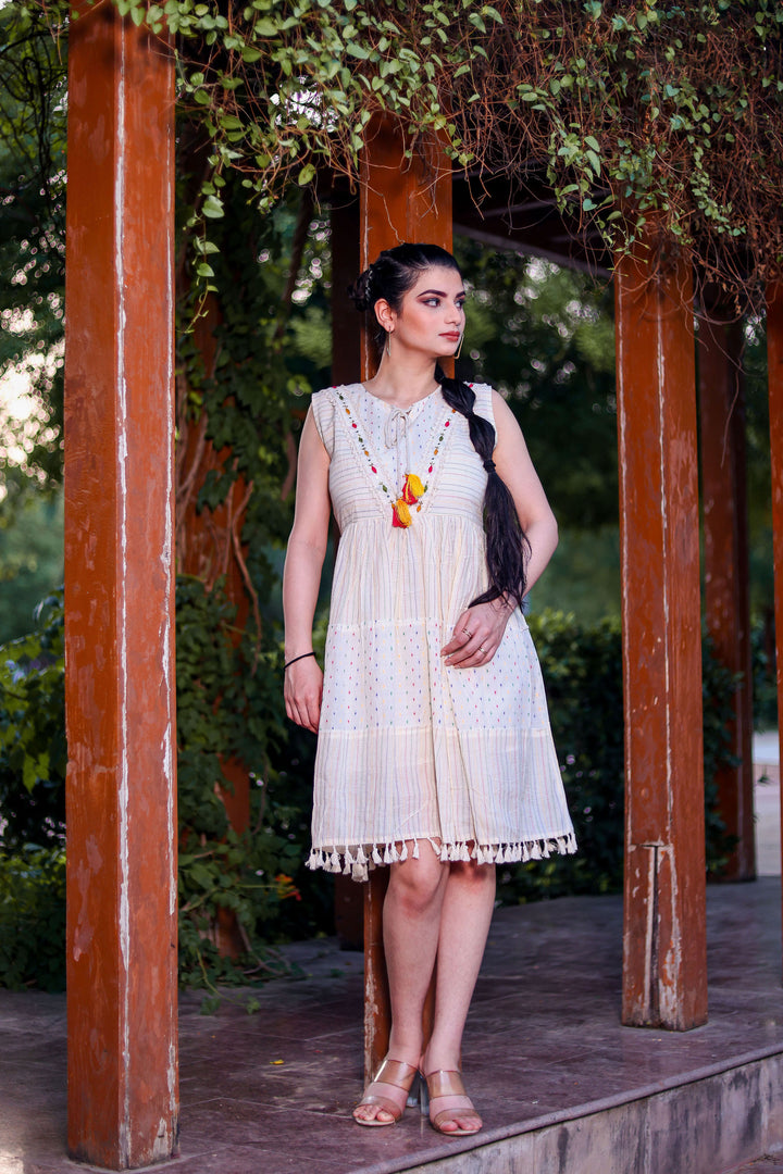 Stylish Off-White Kurti for Women | Khadi Cotton Hand Work