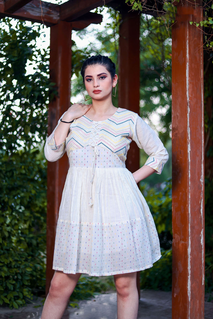 Designer Off-White Hand Work Kurti | Comfortable Khadi Cotton