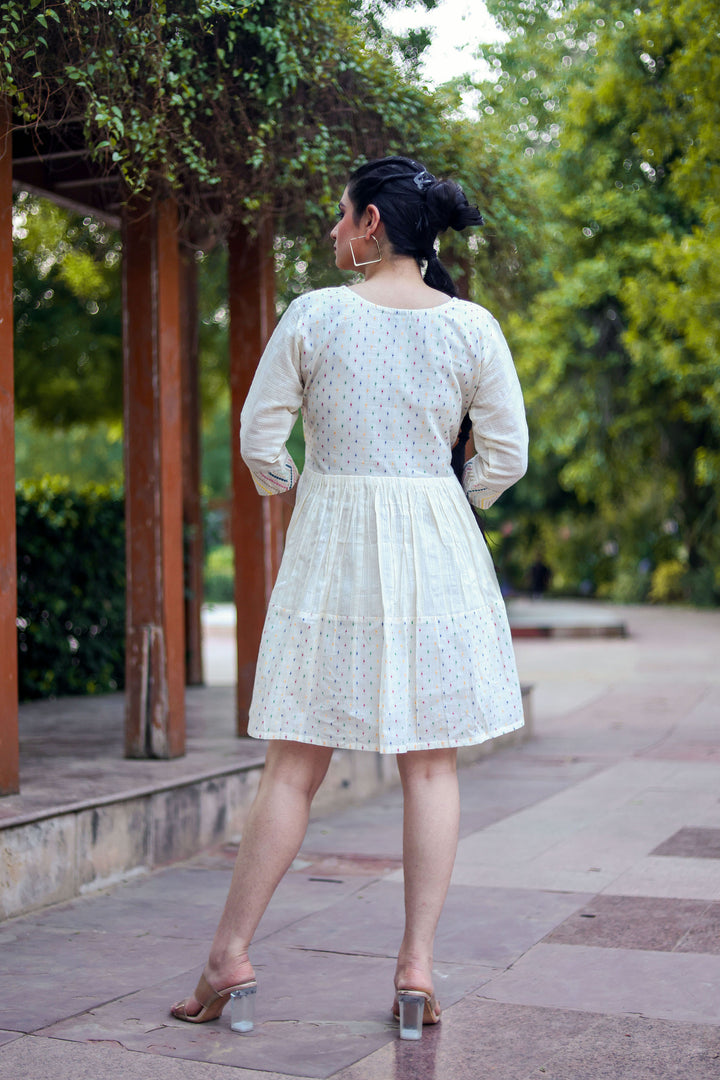 Designer Off-White Hand Work Kurti | Comfortable Khadi Cotton