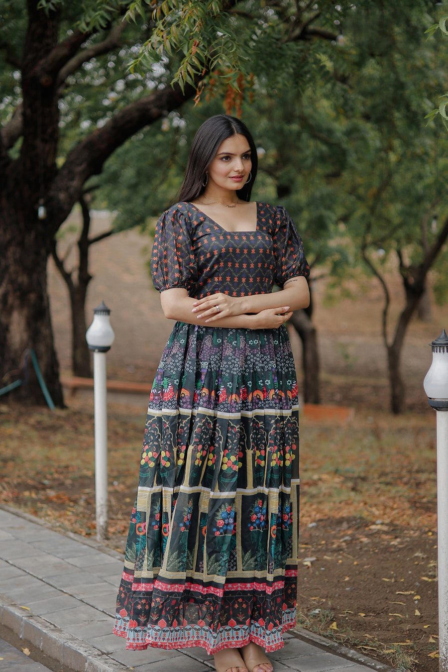 Green Digital Print Long Kurti | Chanderi Fabric & Cotton Inner