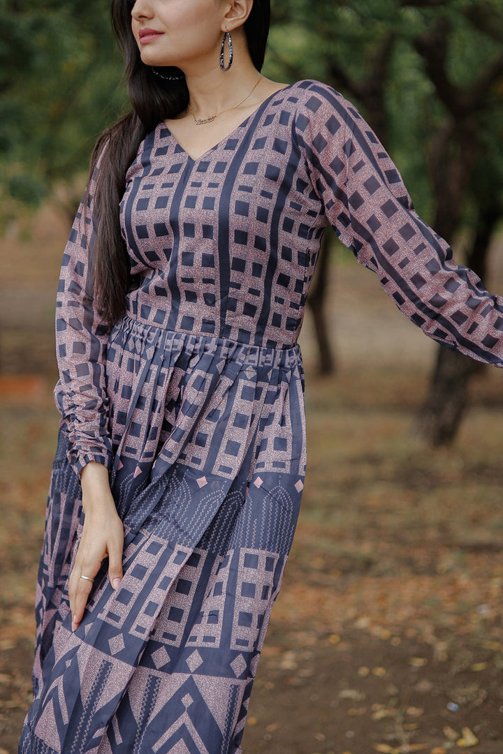 Trendy Grey Long Kurti | Digital Print on Chanderi