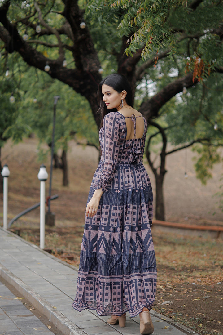 Trendy Grey Long Kurti | Digital Print on Chanderi