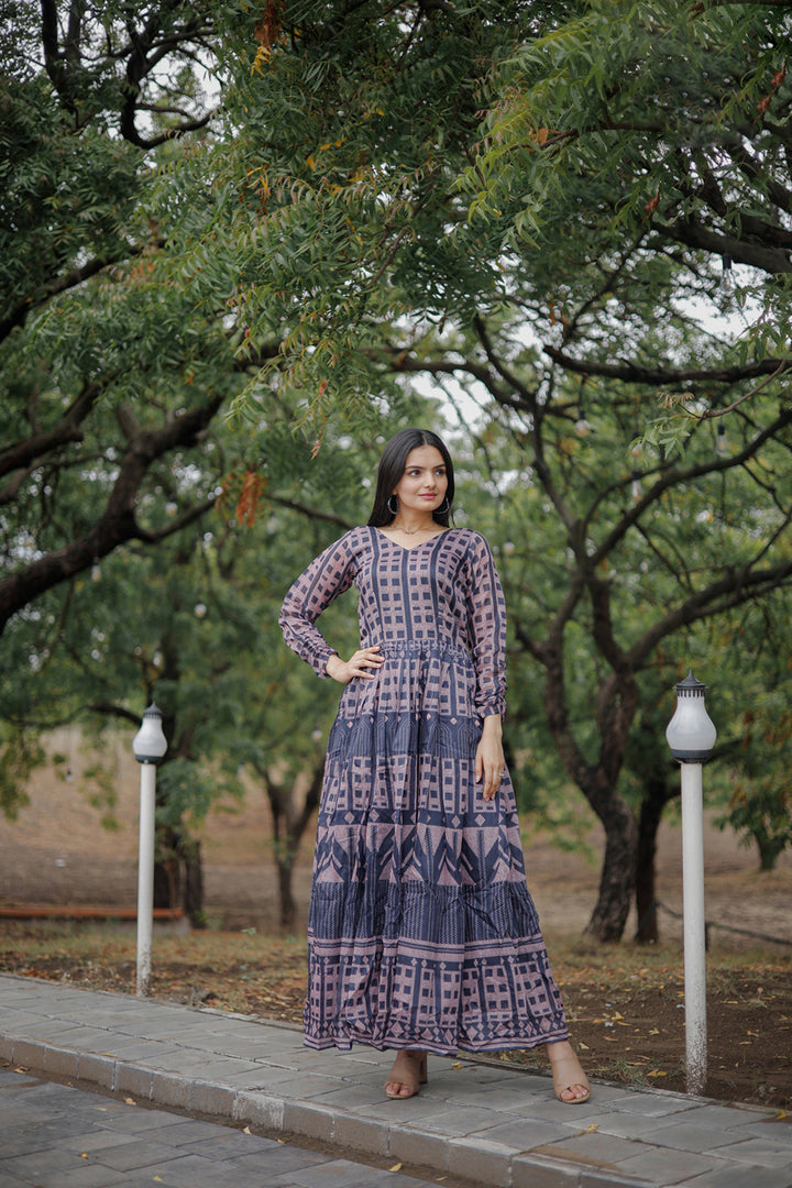 Trendy Grey Long Kurti | Digital Print on Chanderi
