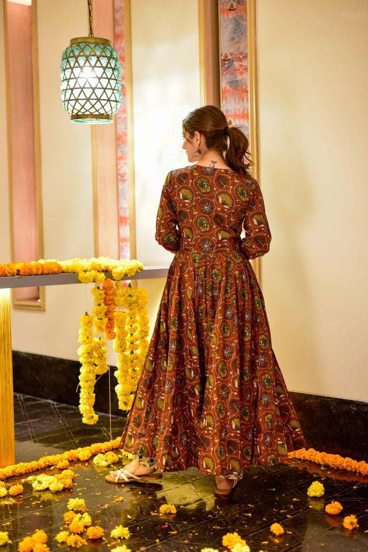 Stylish Brown Digital Printed Cotton Silk Set | Designer Kurti with Matching Pant