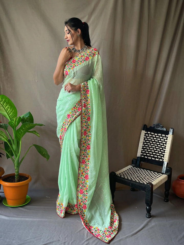 Embroidered Georgette Saree | Sequins Detailing Perfect for Weddings and Events
