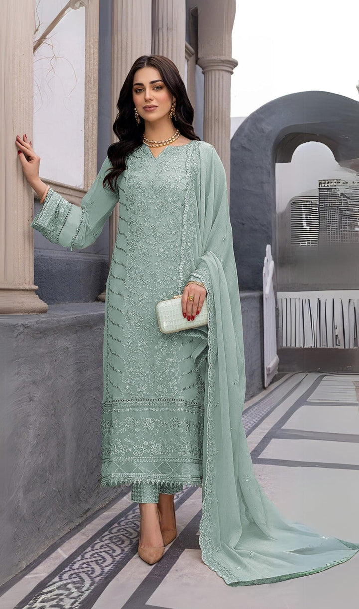 Designer Floral Embroidery Salwar Kameez | Faux-Georgette & Santoon