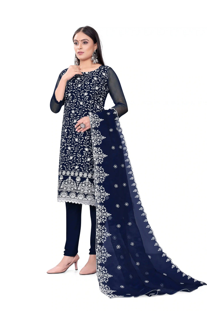 Designer Embroidery Work Kurtis Set | Organza Top & Micro-Cotton Bottom