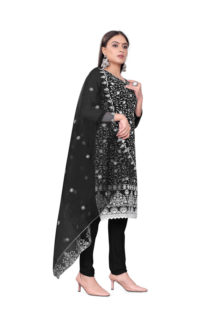 Designer Embroidery Work Kurtis Set | Organza Top & Micro-Cotton Bottom