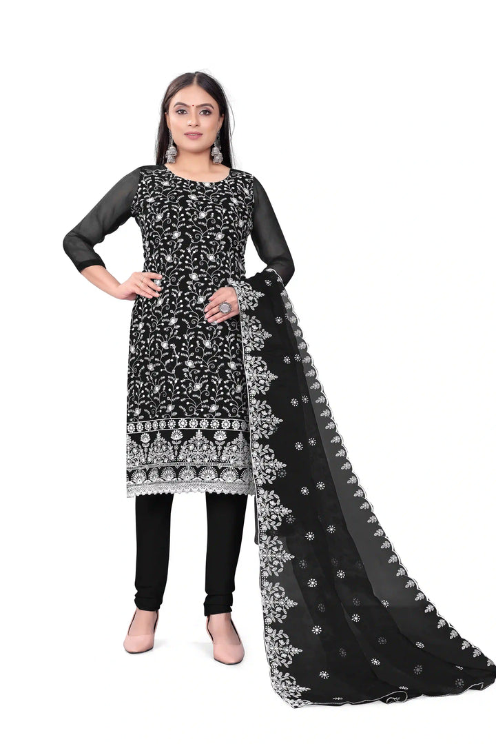Designer Embroidery Work Kurtis Set | Organza Top & Micro-Cotton Bottom