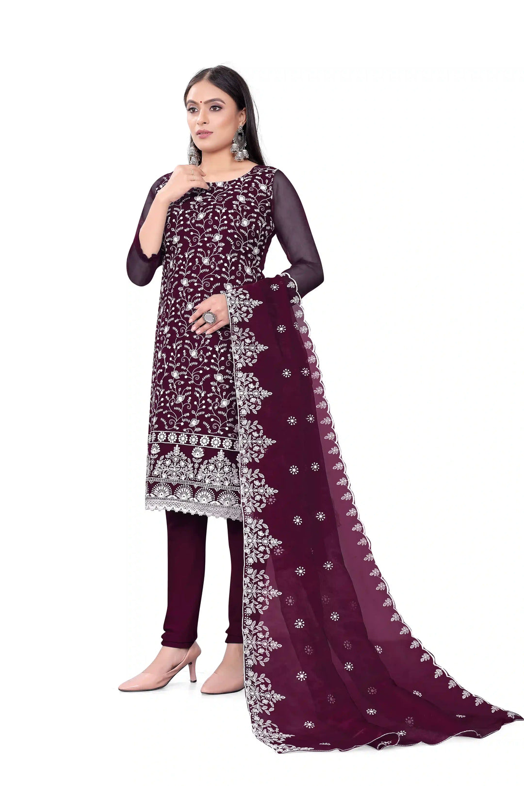 Designer Embroidery Work Kurtis Set | Organza Top & Micro-Cotton Bottom