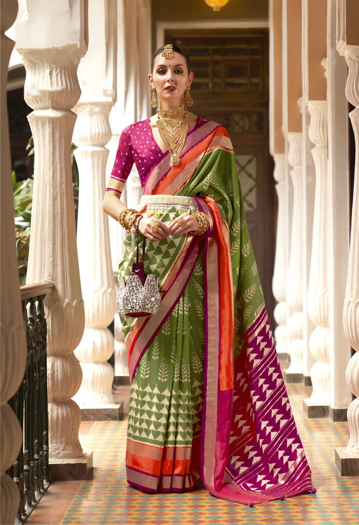Elegant Patola Silk Saree | Foil Printed Design Perfect for Special Occasions