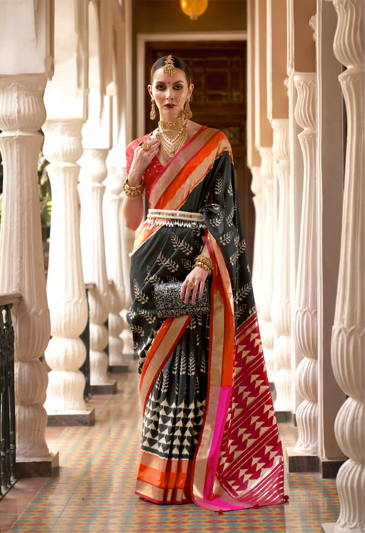 Elegant Patola Silk Saree | Foil Printed Design Perfect for Special Occasions