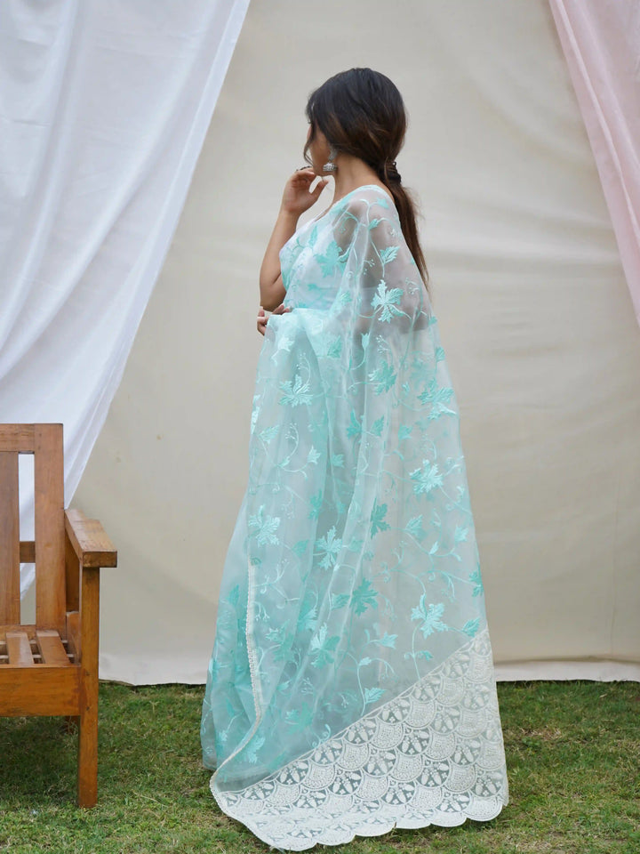 Designer Organza Saree with Art-Silk Blouse | Elegant Thread Embroidery for Special Events