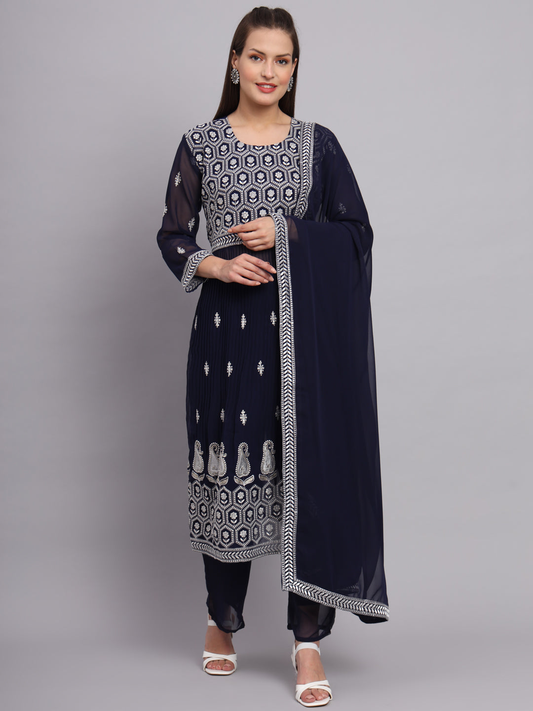 Georgette Salwar Kameez with Lucknowi Embroidery | Elegant for Weddings & Parties