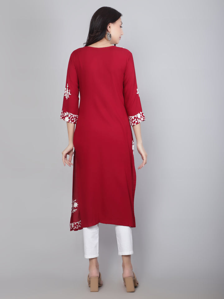 Hand Embroidered Lucknowi Kurti | Elegant Rayon Long Kurta for Women
